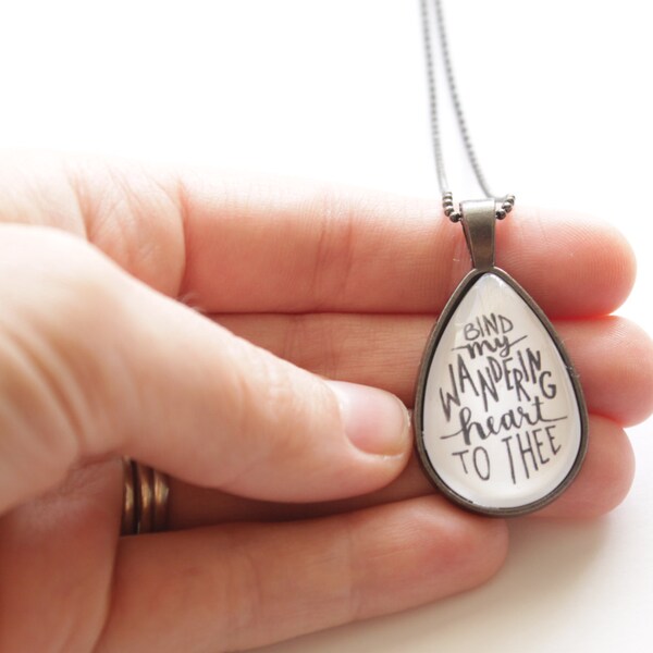 Bind My Wandering Heart to Thee - Wearable Art Necklace with Typography by Mandipidy