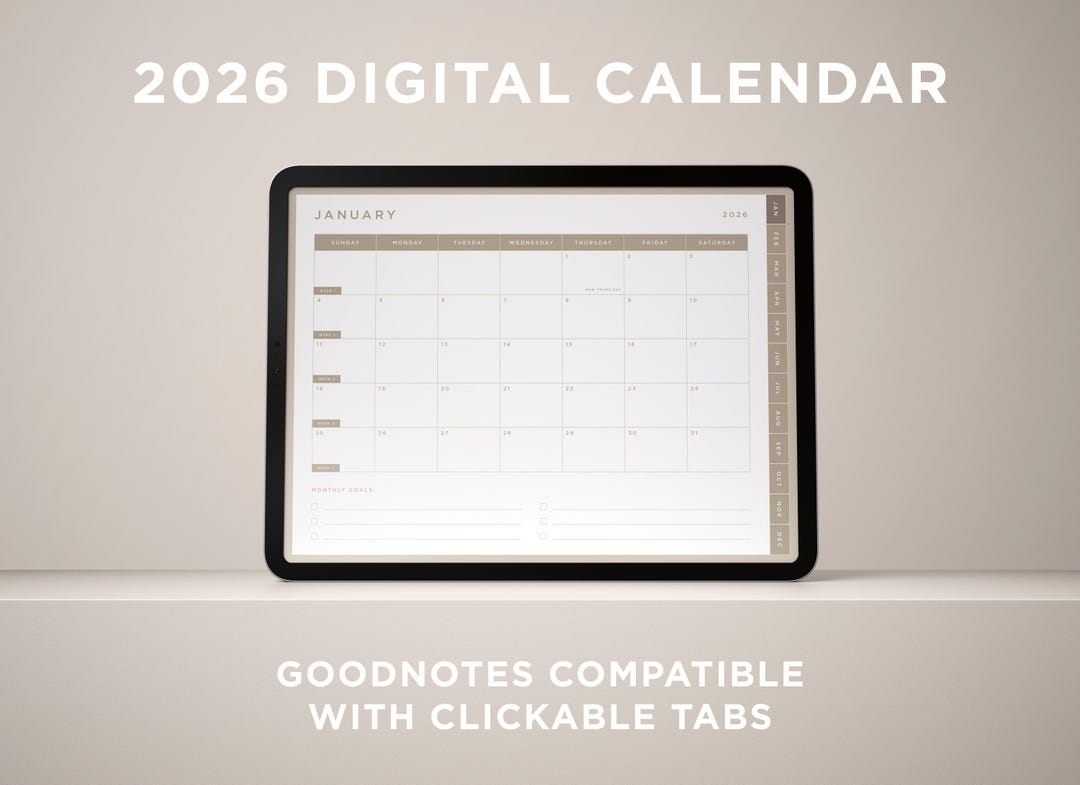 2026 Digital Calendar for Goodnotes - Clickable Tabs for Weekly and ...