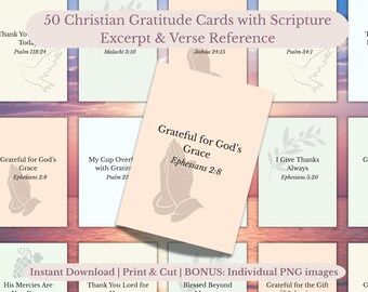 Tarjetas de agradecimiento cristianas, 50 tarjetas imprimibles con pasajes bíblicos, un regalo de fe y aliento (PDF y PNG)