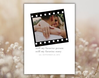 Tarjeta de aniversario imprimible de 5x7, foto de tira de película, plantilla editable de Canva, descarga instantánea