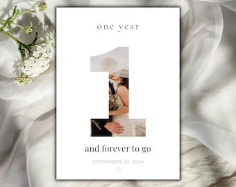 Tarjeta de aniversario imprimible para él, tarjeta con foto y número, plantilla editable de Canva, tarjeta de primer aniversario, descarga instantánea