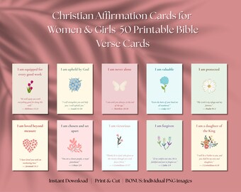 Tarjetas de Afirmaciones Cristianas: Versículos Bíblicos, Escrituras Inspiradoras (PDF y PNG)