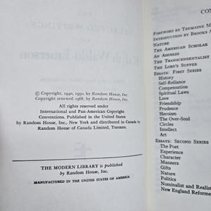 May include: An open book showing text on both pages. The left page has copyright details from Random House, Inc. The right page lists the contents, including essays such as "History" and "Love".