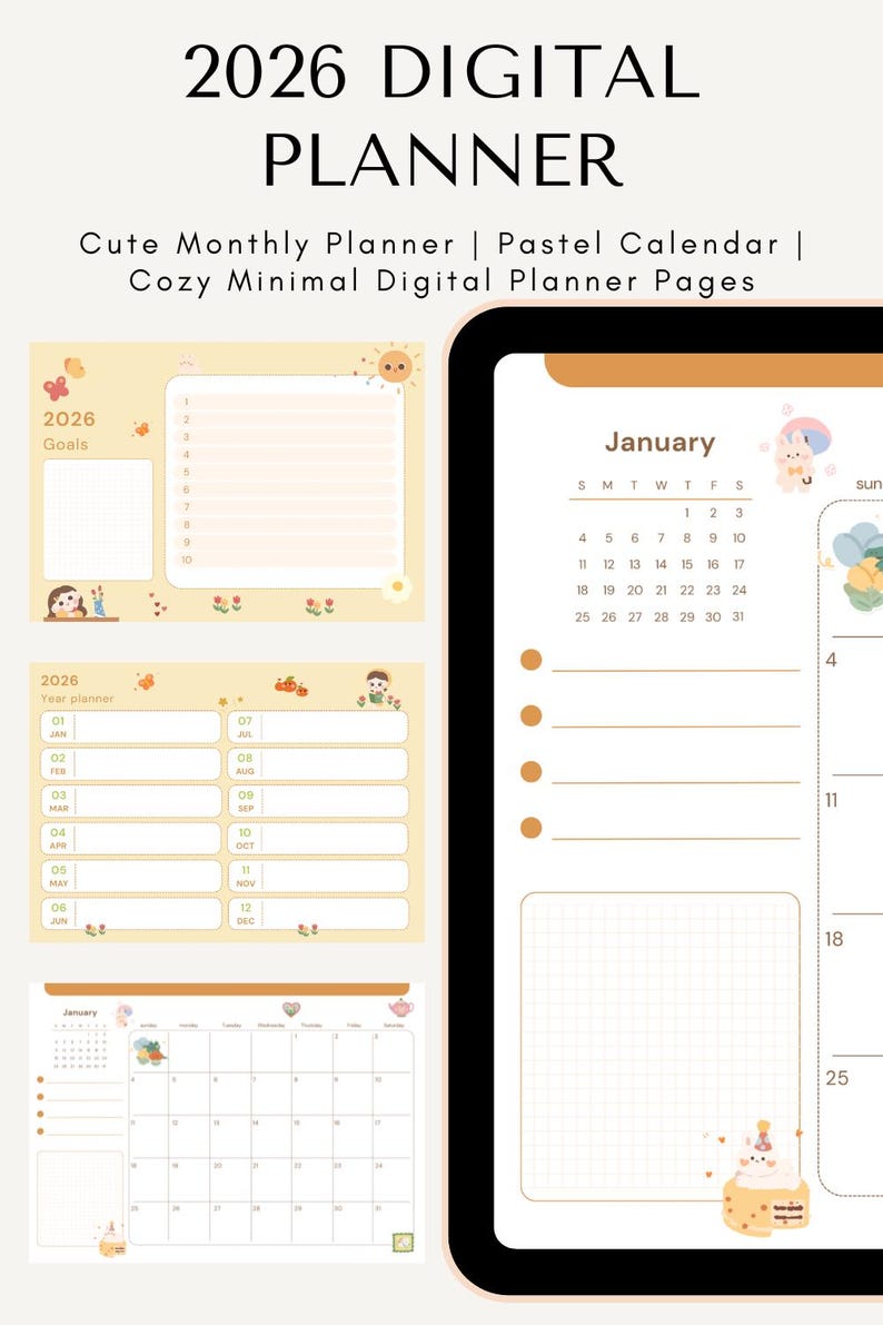 2026 Cute Monthly Planner Printable | Pastel Calendar | Cozy Minimal ...