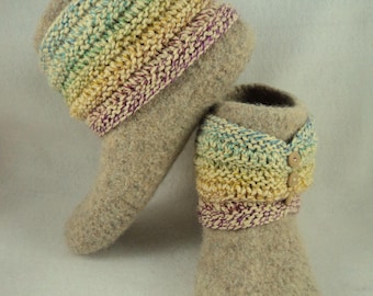 PDF Ladies Bootie Felted Knit Slipper Pattern * no sewing required * knitted in one piece