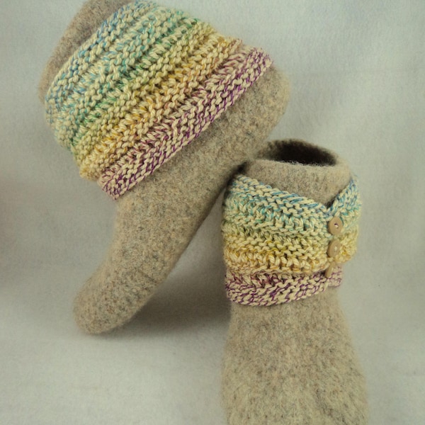 PDF Ladies Bootie Felted Knit Slipper Pattern * no sewing required * knitted in one piece