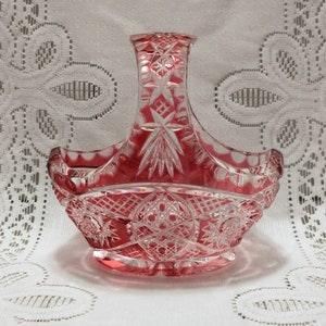 Nachtmann Bleikristal Boho Tsjechische veenbes robijnrode overlay 24 PBO loodkristal, met de hand gesneden om te wissen, roze, mand, kom