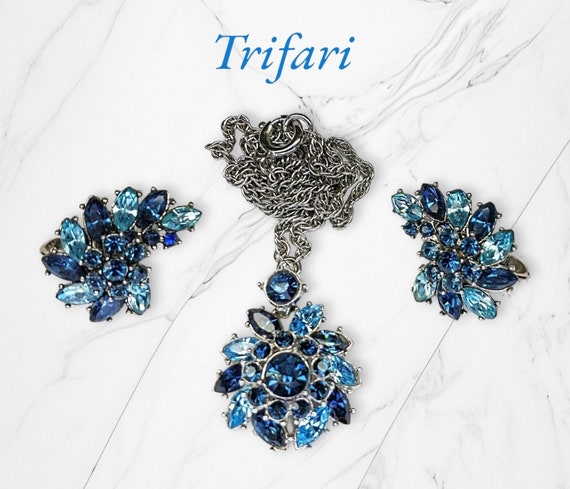 Crown Trifari "Contessa" Pendant - Necklace & Ear… - image 1