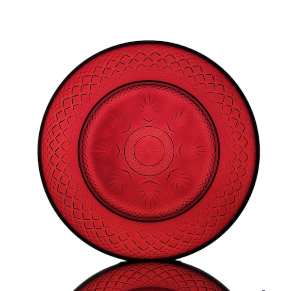 Cristal D'Arque-Durand "Antique" Ruby Red 8" Luncheon Plate, Multiples Available