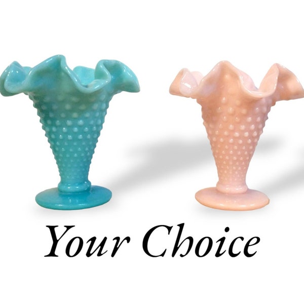 Choice of 1950s FENTON Hobnail Pastel Trumpet Bud Vases, Turquoise Blue or Rose Pink, Midcentury, MCM, Vintage Glass