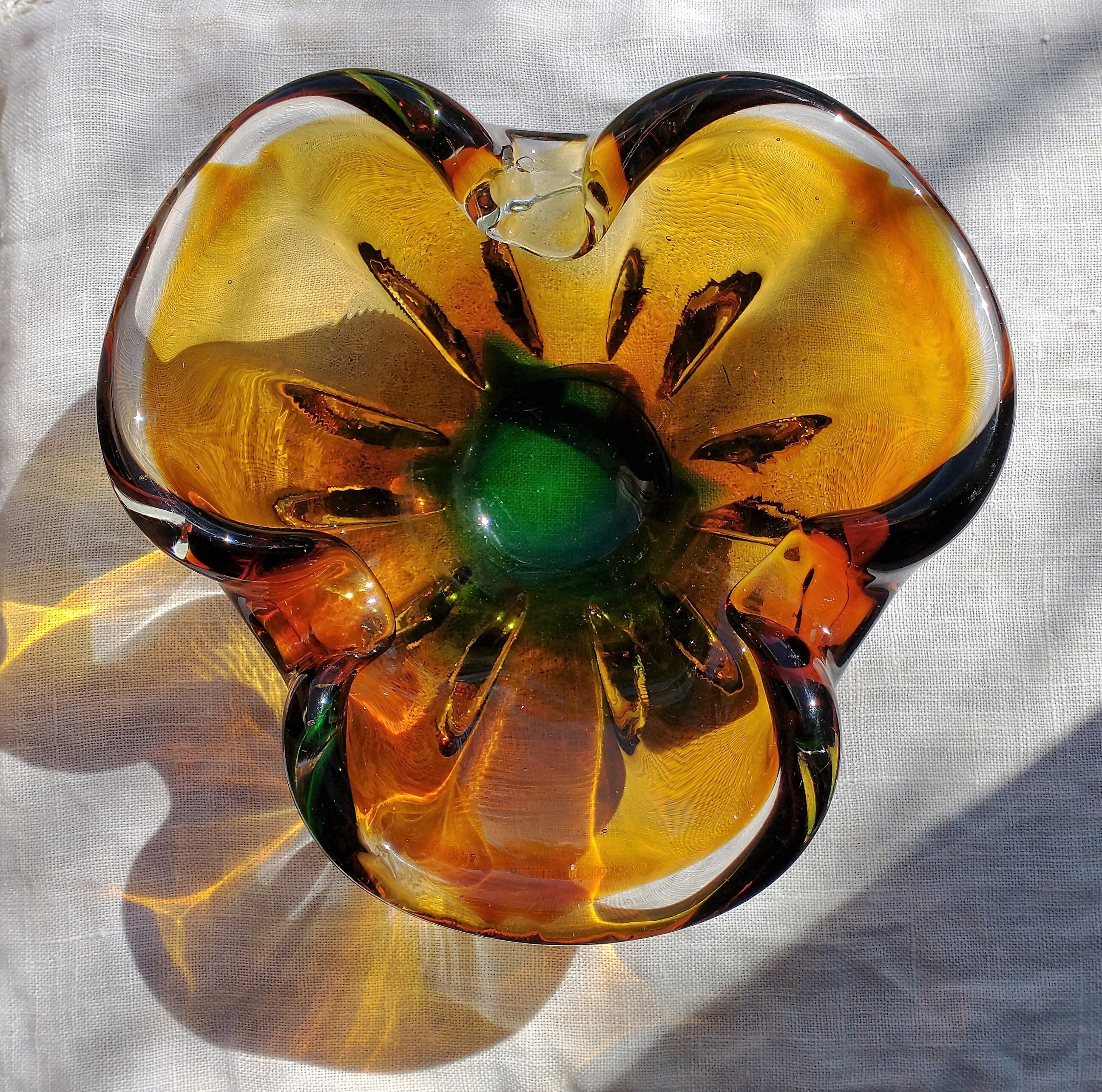 Murano Venetian Glass Heavy Vintage Amber Gold Yellow, Forest