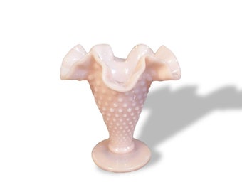 Fenton Pastel Pink Fenton Milk Glass Hobnail Trumpet Vase, Vintage