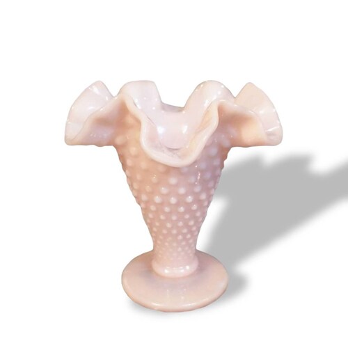 Fenton Pastel Pink Fenton Milk Glass Hobnail Trumpet Vase, Vintage