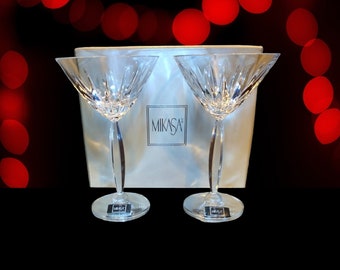 Box of 2 Mikasa "Royalty" Martini Cocktail Glasses, Slovenia Full Lead Crystal Stemware, Barware, Retired New Old Stock, NOS