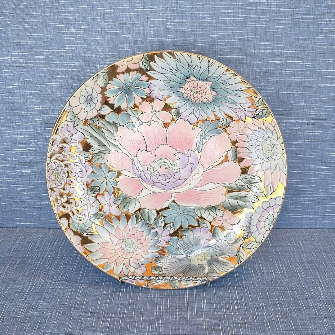 TOYO 10 1/4 H.F.P. Macau Pottery golden Peony Decorative Plate, Platter