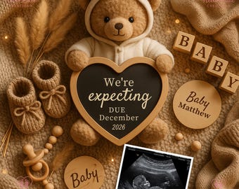Pregnancy Announcement December 2026 Boho Baby Reveal Template Neutral Editable Pregnancy Announcement December Baby Reveal for Social Media