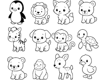 Cute Baby Animal Coloring Pages for Kids (Digital Download)
