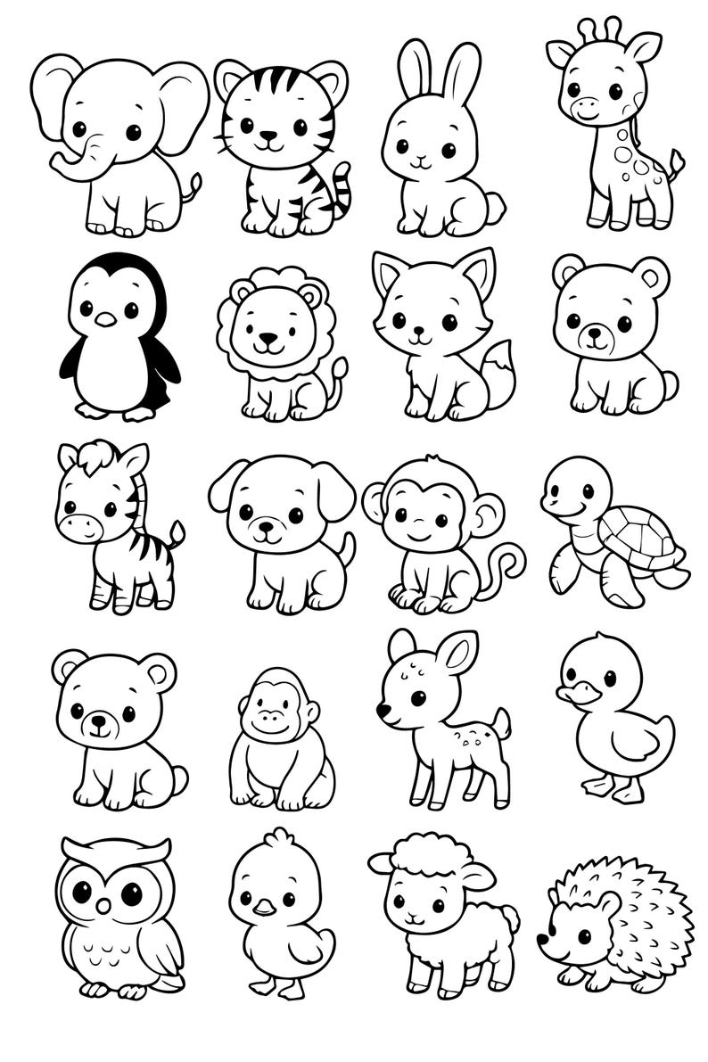 Cute Baby Animal Coloring Pages for Kids (digital Download) - Etsy