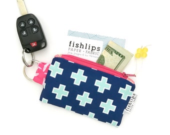 Key Chain for New Driver, Geometric Zipper Pouch, Plus Sign Wallet, Modern Christmas Gift for Her, Swiss Cross Fabric Bag, Small Navy Bag