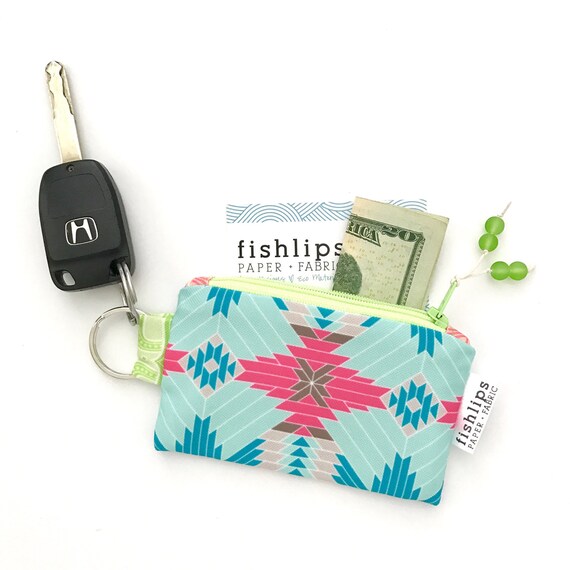 Arrow Feather Pattern Canvas Change Coin Purse Small Cute Money Bag With Zip
