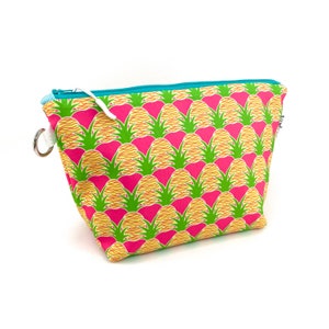Rosa Ananas Makeup Bag Regalo per lei. Borsa cosmetica tropicale impermeabile. Aloha Hawaii Recycled Canvas Stand Up Sacchetti di zip. Regalo di ananas