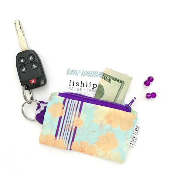 Canvas Cash Coin Purse,Hawaii Pink Flower Print Make Up Bag Zipper Small Purse Wallets