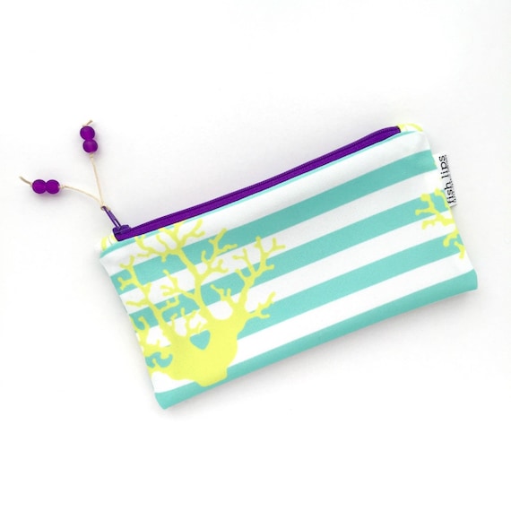 Linen Zippered 3 Ring Pencil Holder Pouch Animal Design Yellow Butterfly