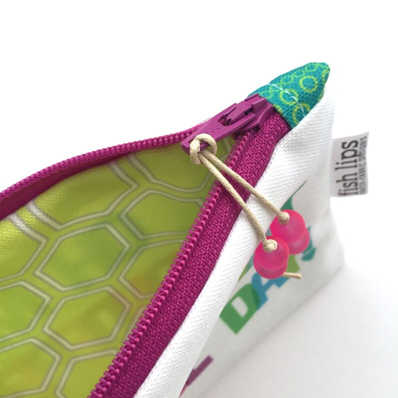 Handmade Holiday Stocking Stuffer Glass Bead Tassel Colorful Quote Recycled Canvas Zipper Pouch Typographic MakeUp Bag Wonderful Day