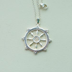 Sterling Silver Dharmachakra Dharma Wheel Pendant Buddhist Symbol Necklace Solid Gold with Chain for Buddhist Prayers and Meditation Pendant