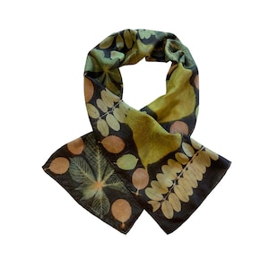 Dark-blue Tapestry. Silk scarf/shawl dyed in logwood, eco-printed with plants