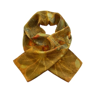 Golden Sunset silk scarf dyed in Coreopsis, eco-printed with plants