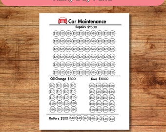 Rastreador de ahorros para el mantenimiento del automóvil (imprimible), Desafío de ahorro para la reparación del automóvil, Presupuesto para ahorrar dinero (descarga digital)