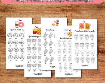 Desafío de ahorro para San Valentín, Desafíos para ahorrar en comida, Acumulación de efectivo, Rastreadores de ahorro, Fondos de amortización, Rastreador de ahorros imprimible