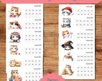 Desafío de Ahorro para Gatos (Imprimible/A6) Seguimiento de Presupuesto, Seguimiento de Ahorros con Efectivo, Sistema de Sobres para Efectivo