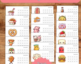 Desafío de ahorro en alimentos imprimible, bonito registro de presupuesto, ahorros, fondos de emergencia, registro de bajos ingresos, desafío financiero