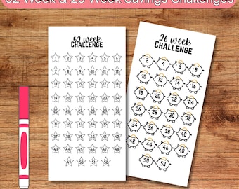 Desafío de ahorro de 52 semanas, Desafío de ahorro de 26 semanas, Paquete imprimible de desafío de ahorro, Ahorro de efectivo, Rastreador de dinero, Ahorros A6