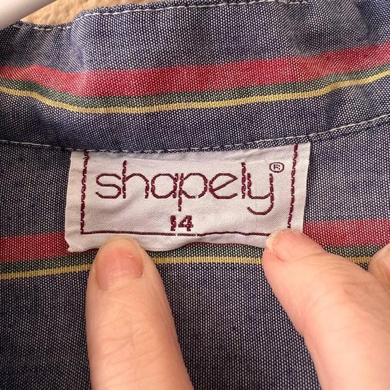 Vintage Shapely blue striped button down top size… - image 5