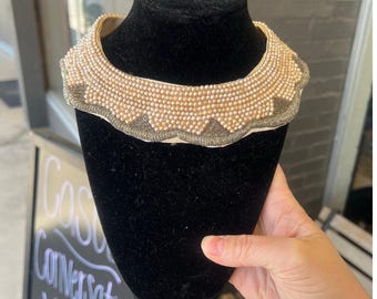 Vintage1950s art deco pearl beaded collar necklace