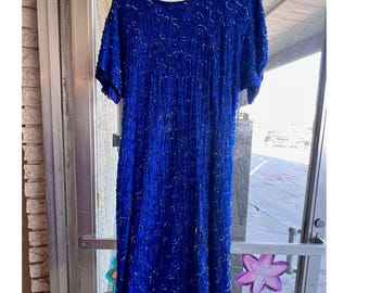 Vintage American Night blue beaded silk dress size S