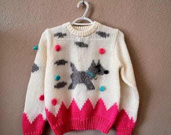 Suéter grueso de punto con diseño de cachorro de Helium vintage de los años 80, talla S