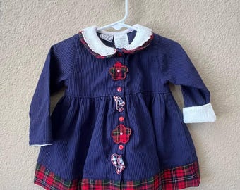 Vintage Mayfair blue baby dress flower buttons size 12m