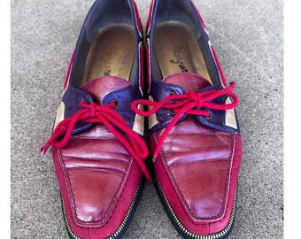 Vintage 80s 90s Margaret J tricolor flat shoes size 7