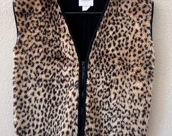 ヴィンテージレオパード柄フェイクファージップアップベスト *アメリカ製*