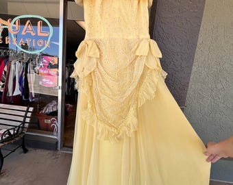 Vintage 1940s Harlene Designs Butter Yellow Lace Formal Dress Size S
