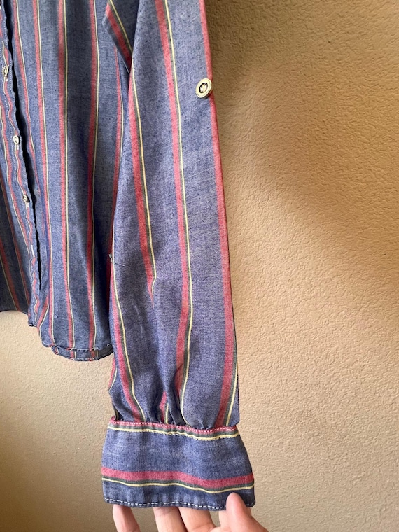 Vintage Shapely blue striped button down top size… - image 3