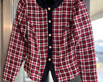 Chaqueta blazer corta a cuadros rojos vintage Go Vicki!, talla pequeña