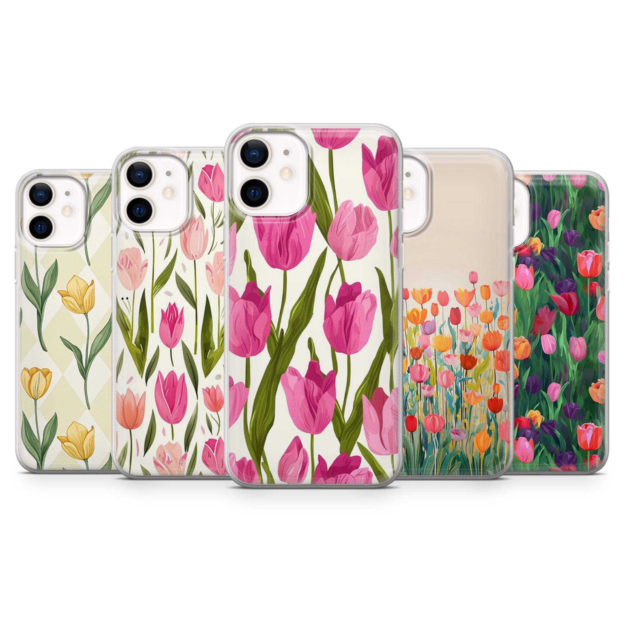 FLIRACON Cute Tulip Flowers Clear Soft Phone Case