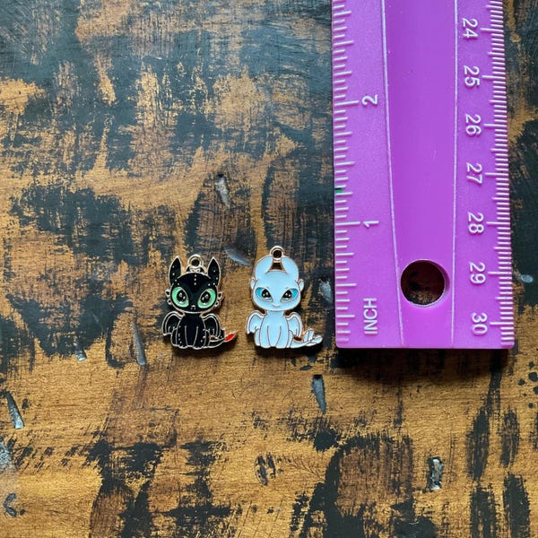 Night Fury Dragon Charm or Light Fury: Gold Enamel HTTYD Inspired, Fantasy World Charms-Rare Charms That Can't Be Found Anywhere-Last ones