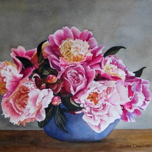 Peonies in Blue Vase