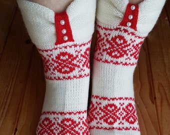 Women knitted socks, handmade warm socks for cozy evenings